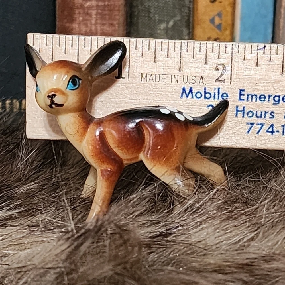 Vintage Celluloid Deer Doe Fawn Blow Mold Hand Painted Figurine Cute Miniature